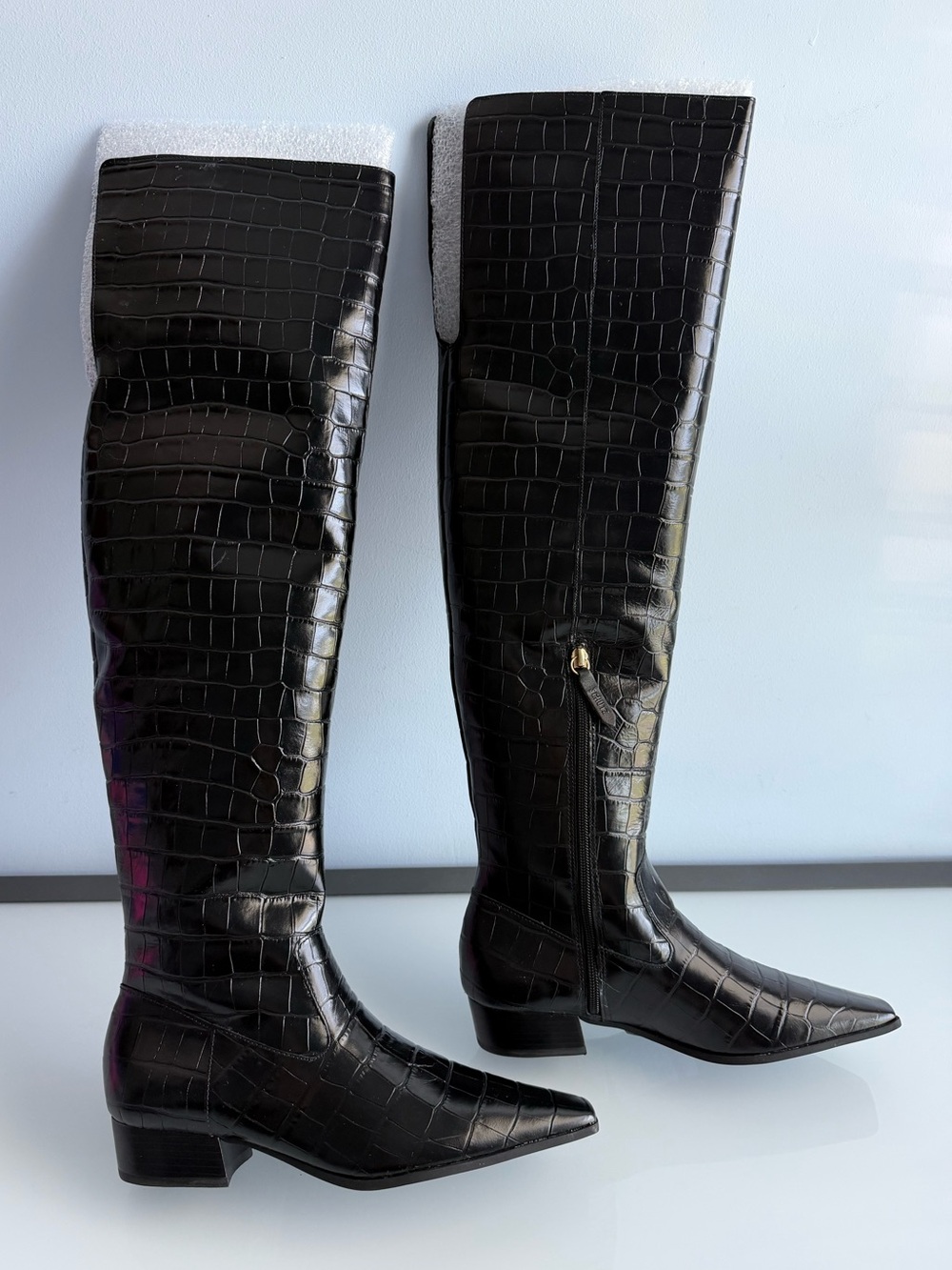 Schutz Women's Black Croc Helena Over the Knee Boots Size 8.5B